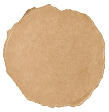 Round torn piece of craft paper on white background, isolated object