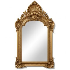 Ornate gold mirror with intricate carvings and shell design