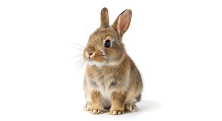 Obraz premium Cute brown baby bunny rabbit sitting on pure white background