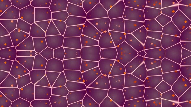 Seamless geometric wallpaper design featuring a purple flower and triangle mosaic vector pattern with a blue glass tile texture backdrop for a decorative wall surface illustration