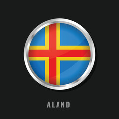 Obraz premium Circular glossy flag of Aland Islands with a silver frame. Features the blue field with a yellow and red Nordic cross, representing the autonomous Finnish region's Swedish heritage