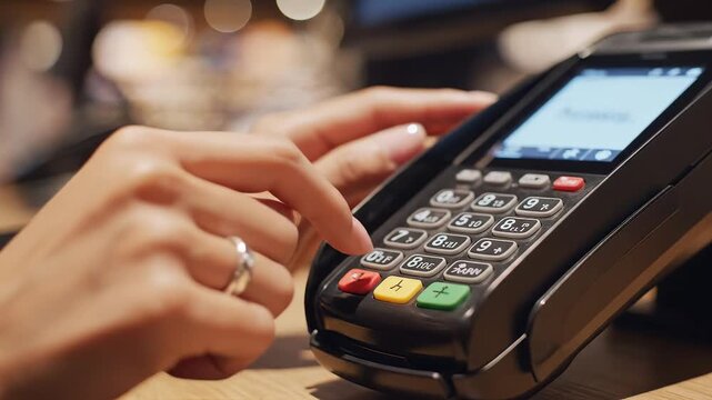 Person using payment terminal
