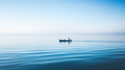 Fototapeta premium Lone Fisherman in Boat on Calm Ocean