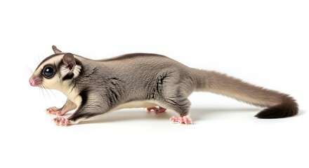 Obraz premium Cute sugar glider crawling on white background studio shot