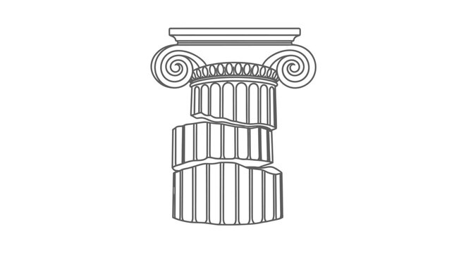Outline Broken and Fragmented Classical Column Icon on Isolated White Background