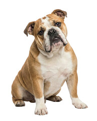 Obraz premium Cute English Bulldog Puppy Sitting Looking at Camera Isolated on White