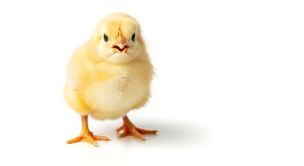 Fototapeta premium Cute yellow chick standing on white background looking directly