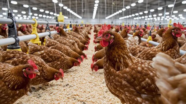 Chickens in a large indoor farm