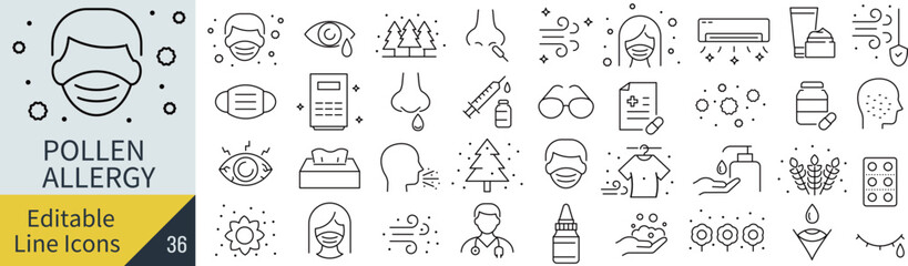 線の編集ができる花粉症に関するアイコンセット（アウトライン化していない）
