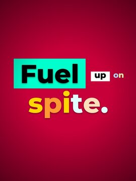 Vibrant graphic text Fuel up on spite on a red background symbolizing motivation and determination