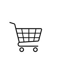Shopping cart icon illustration with minimalist line art style.