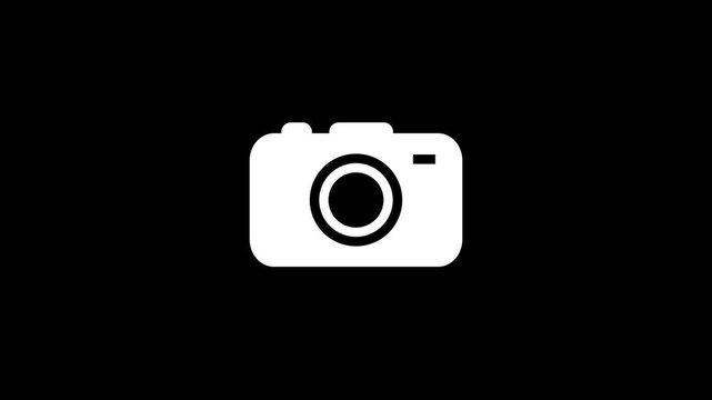 glowing camera icon animation with gradient background.