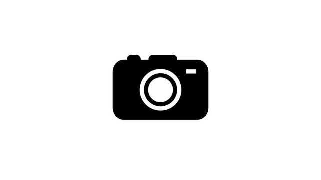 glowing camera icon animation with gradient background.