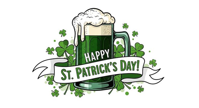 Happy st patrick's day beer and shamrocks celebration