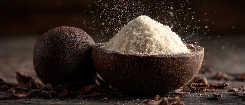Rare Japanese konjac plant dried then ground into delicate flavor neutral powder perfect base exotic spice clean professional stock photo sharp macro photography style cinematic realism ultra
