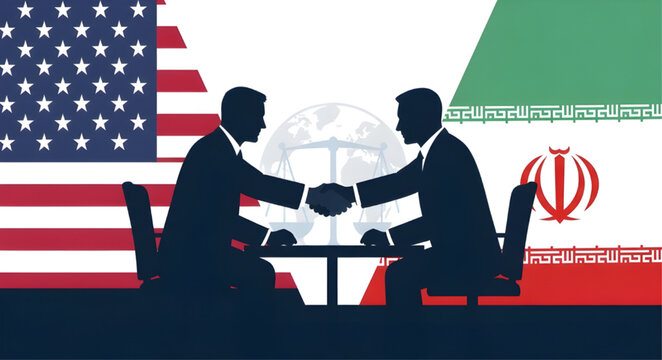 US Iran Relations Diplomatic Meeting Illustration, World Politics and Foreign Policy Background