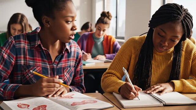 Students studying in classroom