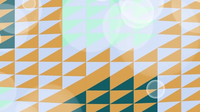 A seamless abstract geometric pattern design featuring colorful triangles and blue square elements in a retro mosaic style creates a vibrant vector wallpaper texture for a decorative fabric backdrop