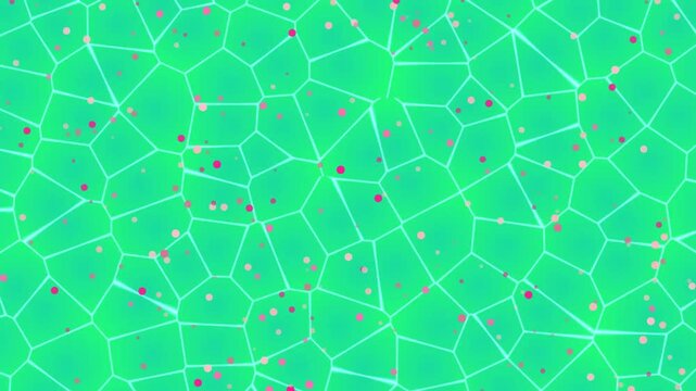 Vibrant Green Abstract Cellular Network Background with Glowing Lines and Pink Dots, Modern Organic Technology Design