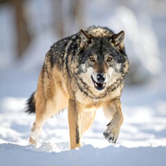 Obraz premium Wolf Strolling Through Snow - A Majestic Winter Scene.