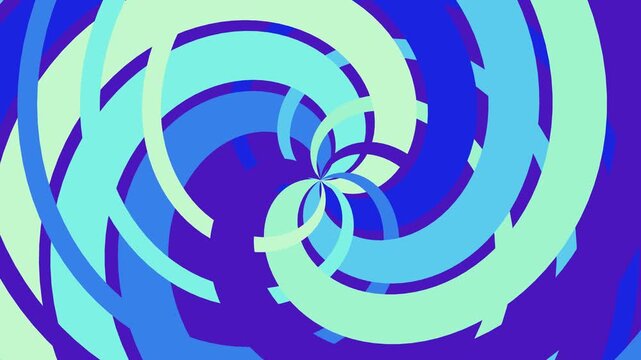 A colorful digital art illustration features a round spiral design with blue circular lines and pink swirl patterns on an abstract vector background