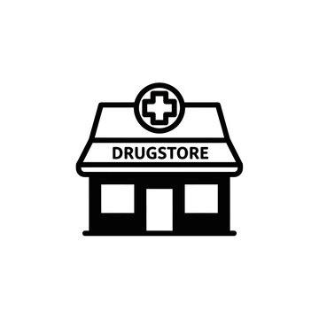 Minimalist Illustration of a Modern Drugstore Building with Signage