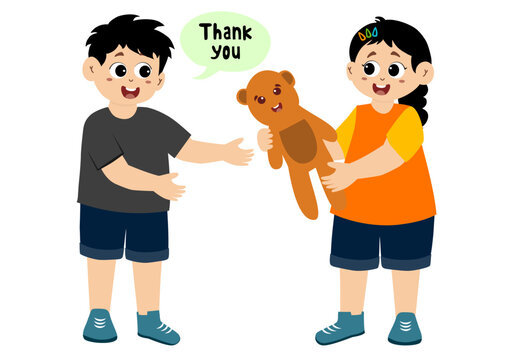 Vector illustration of cute little kid saying thank you.  little kid saying thank you.