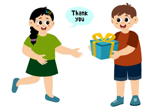 Vector illustration of cute little kid saying thank you.  little kid saying thank you.