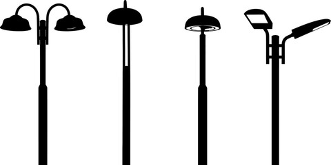 Four different types of outdoor lamp posts