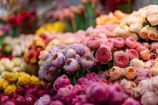 Colorful array of fresh-cut flowers in full bloom