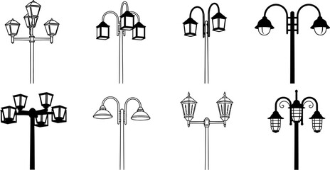 Collection of various street lamp illustrations