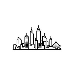 Obraz premium Minimalist Skyline Outline of a Modern City with Skyscrapers and Bridge