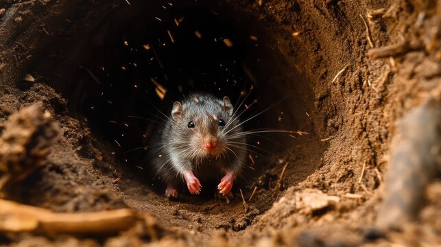 Small rodent emerges from burrow