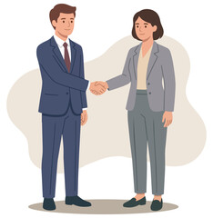 Fototapeta premium A vector illustration of businesswoman and businessman shaking hands, Symbolizing partnership and collaboration in business. stock illustration