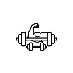 Obraz premium Strong Muscular Arm Flexing with Dumbbells and Workout Equipment