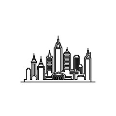 Obraz premium Silhouette of a Modern City Skyline with Iconic Skyscrapers and Urban Landscape