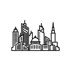 Obraz premium Stylized Line Drawing of a Modern City Skyline with Skyscrapers and Landmarks