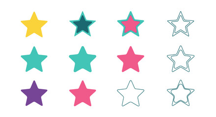 Obraz premium Colorful Star Rating Icons Set on Isolated White Background