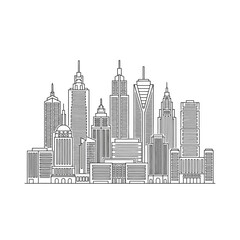 Obraz premium Modern City Skyline Illustration Featuring Skyscrapers and Urban Architecture