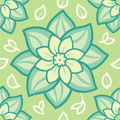 Fototapeta premium Green and white floral pattern repeated simple
