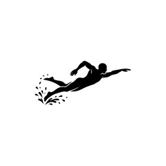 Fototapeta premium A black and white image of a person swimming in a pool with a splash of water.