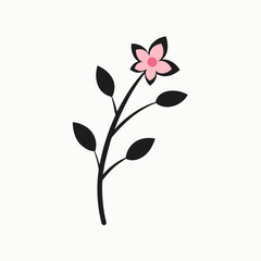 Simple pink and black flower with stem and leaves