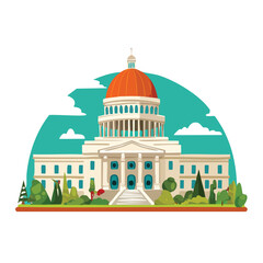 Cartoon illustration of a large government building with dome © Ervita