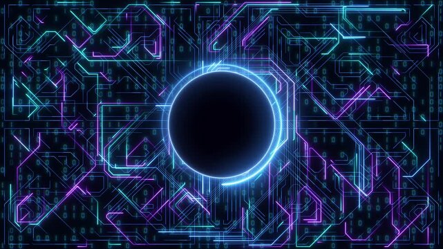Digital Data moving on Circuit Board and CPU loop backgrounds. Computer Processing and organizing data. Abstract high tech Artificial intelligence (AI), data mining, modern computer technology surface