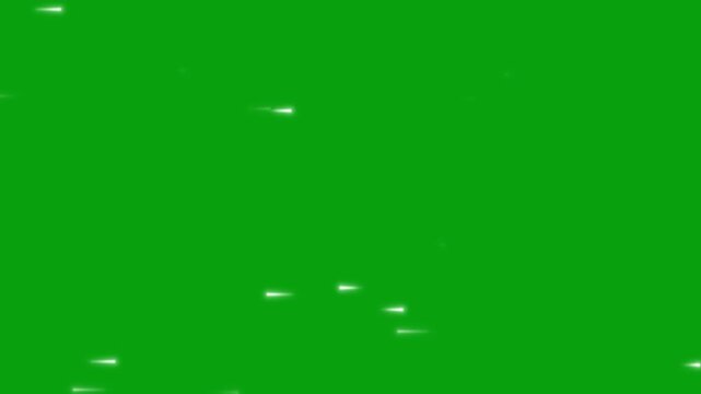 Green screen video of shooting stars moving in two different directions across the frame, creating a dynamic sparkling sky effect suitable for fantasy scenes, magical overlays, and visual effects comp