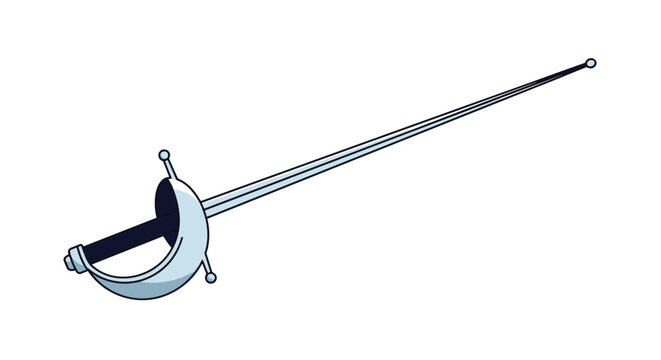 Classic fencing foil or rapier sword featuring a protective hand guard and a long thin blade used in competitive combat sports or dueling match.