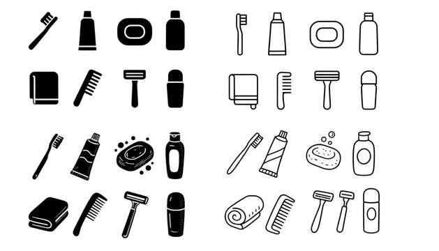 Personal hygiene icon set with toothbrush toothpaste soap and razor
