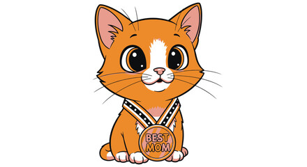 Obraz premium Cute orange kitten with medal reading Best Mom