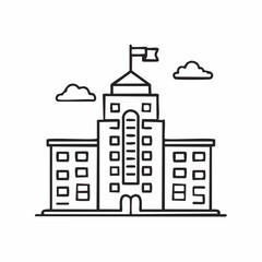Naklejka premium Simple line drawing of a government building with a flag on top.