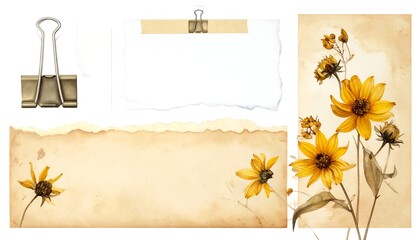 Vintage Floral Stationery Set with Binder Clip and Paper.
